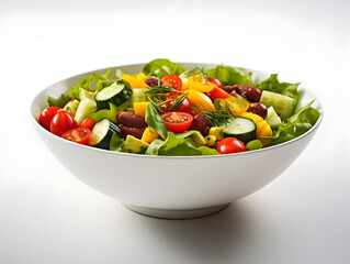 Colourful fresh vegetable salad in a bowl on white background 
