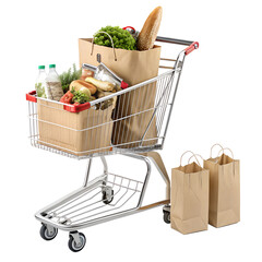 shopping cart with bags on white background png