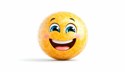 Fototapeta premium Happy yellow emoji with blue eyes and a wide, joyful smile