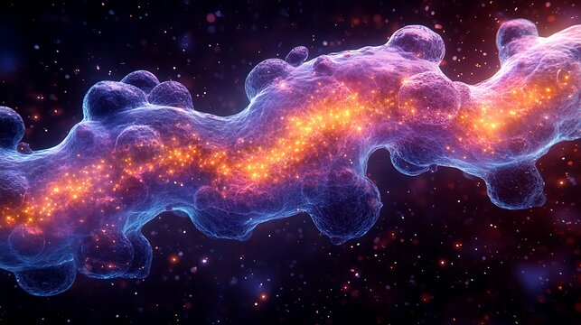 Futuristic Microbial Structure Glowing Bioluminescent Organism Cosmic Energy Visualization Photo