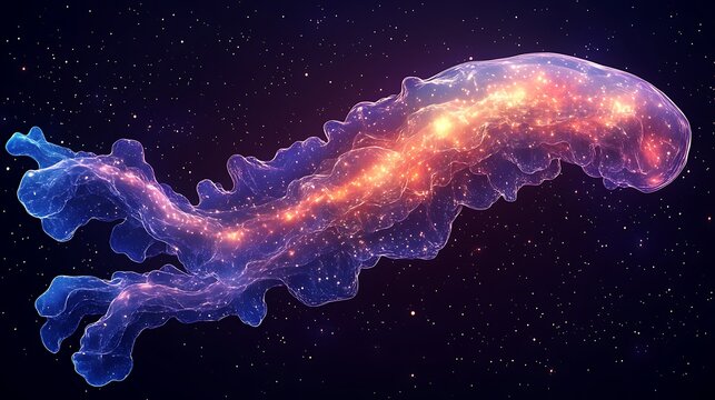 Microscopic Lifeform Bioluminescent Energy Flow Cellular Structure Alien Bacteria Concept Photo
