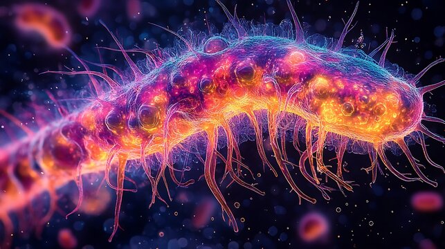 Glowing Bioluminescent Cell Structure Abstract Science Fiction Bacteria Evolution Photo