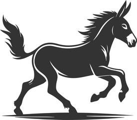 Donkey trotting with tail swaying vector silhouette animal design