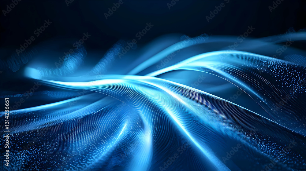 Poster dynamic blue abstract wave background with futuristic digital particles flowing in a smooth bright l