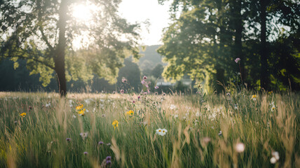 Obraz premium A sun-kissed meadow with wildflowers swaying gently in the breeze.