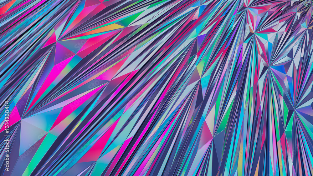Poster 3d abstract neon background. holographic iridescent neon surface. low poly futuristic crystal backgr