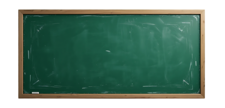 close up, Blank horizontal green school chalkboard isolated on transparent background