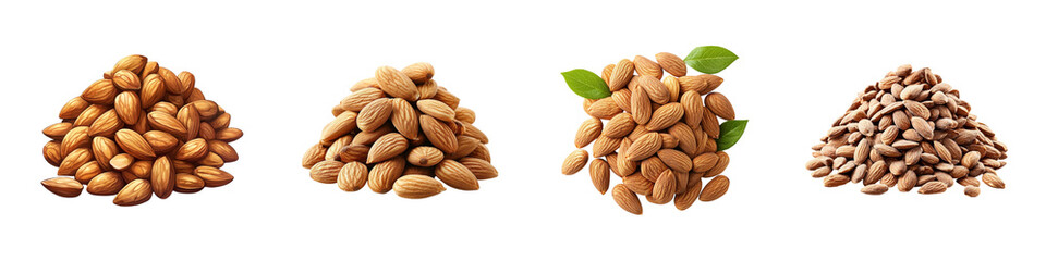 Fototapeta premium Set of assorted nuts including almonds, sunflower seeds, and cashews isolated on transparent background, Cutout PNG