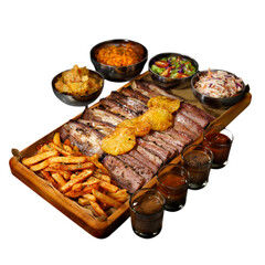 BBQ family Platter with Smoked Chicken on wood plate