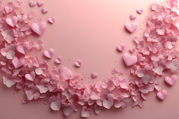 Obraz premium Romantic Pink Heart and Petal Arrangement for Valentine's Day Decor and Design