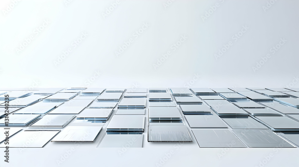 Poster abstract 3d silver metallic squares pattern on white background with perspective and depth illusion 