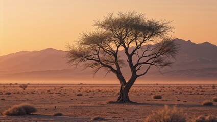 Obraz premium african lone acacia tree with Namib desert - Namibia, South Africa.,Solitary Tree in Desert Landscape at Sunrise or Sunset