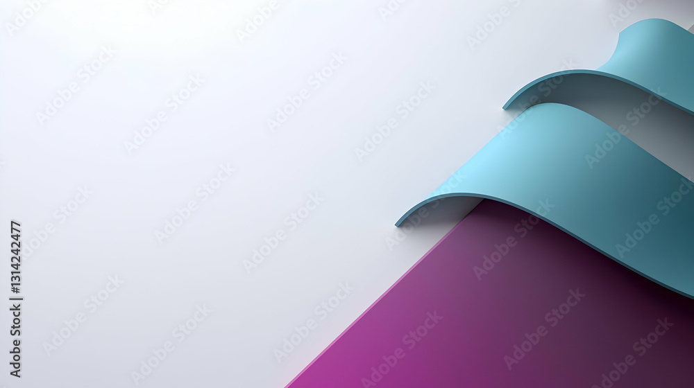 Poster dynamic interplay of light blue and violet ribbons on white and gradient background in 3d render