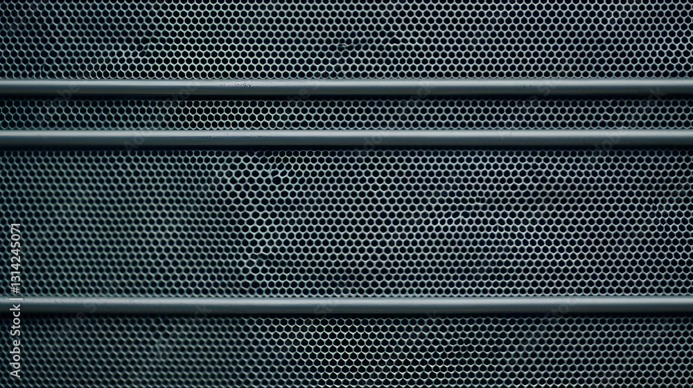 Poster dark gray and blue gray metal mesh grid close-up texture with horizontal lines in a regular geometri