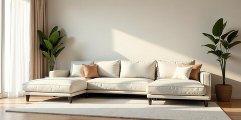 Serene Living Room Interior Design with Modern Sectional Sofa and Natural Light