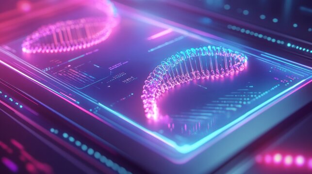 Futuristic DNA structure displayed on a glowing digital interface