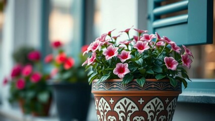 Beautiful Decorative Flower Pot with Blooming Flowers Perfect for Home Decor and Architecture