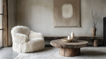  A cohesive interior design style with neutral color palette, minimalist, textural elements. Generative AI