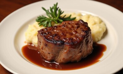 Delicious steak with creamy mashed potatoes