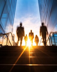 Fototapeta premium professionals walking up glass corporate staircase