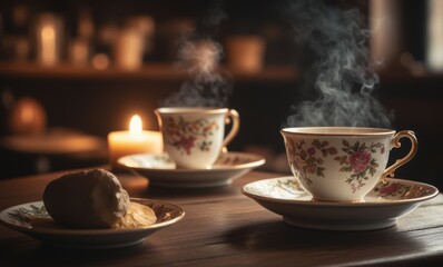 Cozy evening tea with cookies