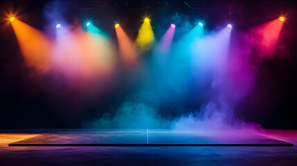 Obraz premium Empty Stage With Colorful Spotlights And Fog