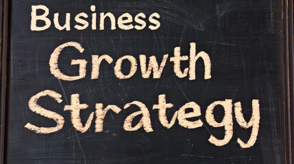 A chalkboard displays the words "Business Growth Strategy," emphasizing key concepts in business development and planning.