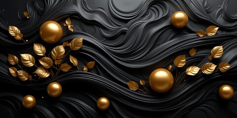 Black Background With Luxury Leaf And Real Wallpaper 