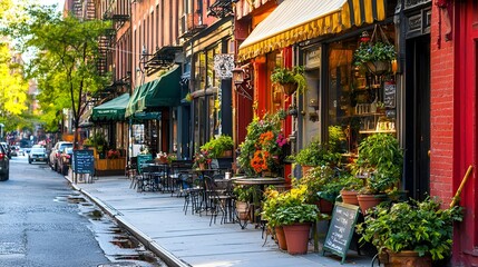 Colorful New York City street cafe scene