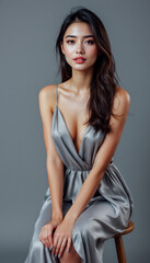 Naklejka premium Elegant Woman in Silver Dress