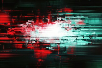 Abstract depiction of a broken TV signal with glitchy transitions and scan lines.