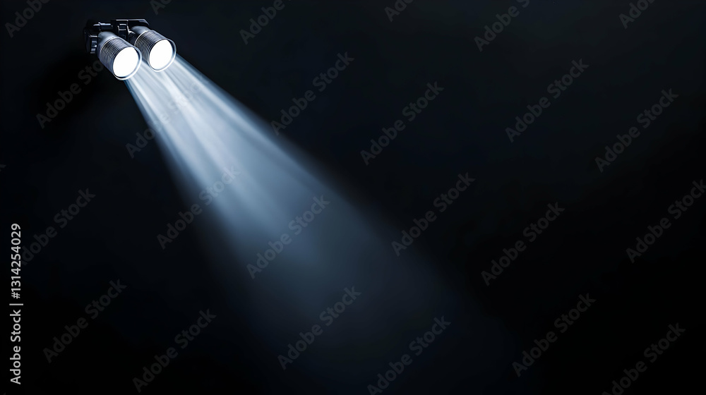 Poster dramatic single light beam illuminating a dark background creating a powerful spotlight visual
