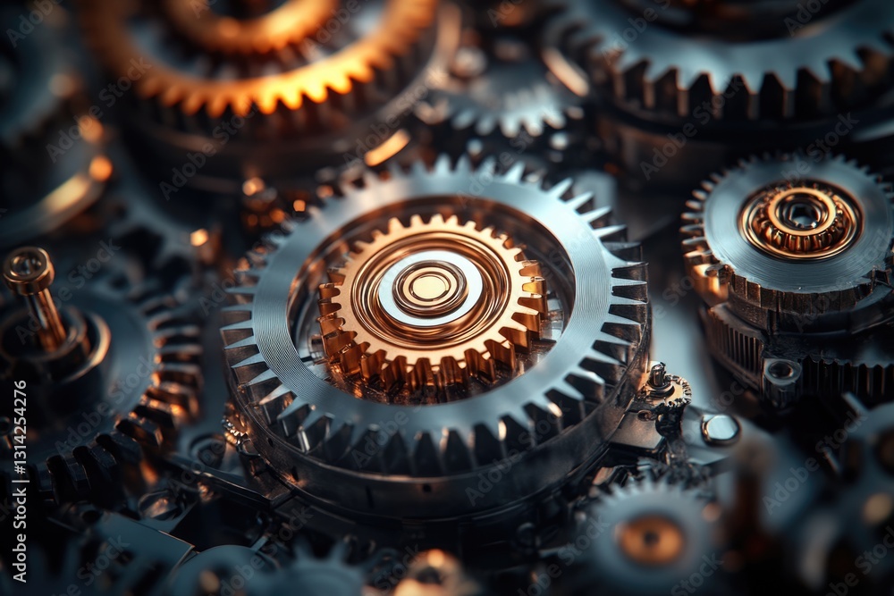 Aufkleber intricate clockwork gears interlock, showcasing precision engineering and complex mechanics in a det
