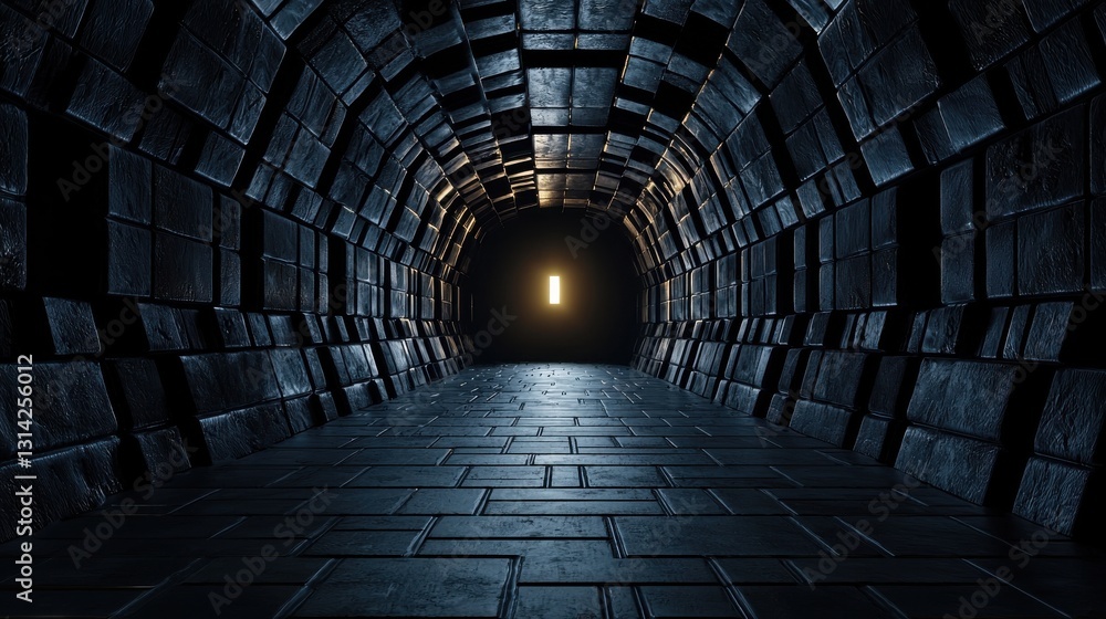 Poster a dark tunnel with a small window in the middle
