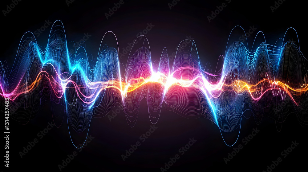 Poster vivid abstract energy wave with flowing particles colorful spectrum on dark background digital art i