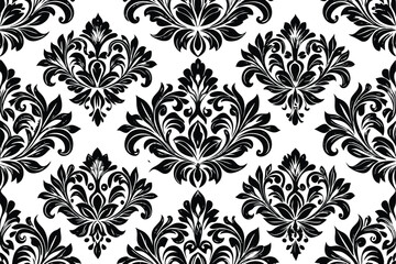 black silhouette damask seamless pattern