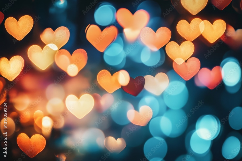 Poster enchanting heart background with colorful glowing shapes and dreamy bokeh for romantic events