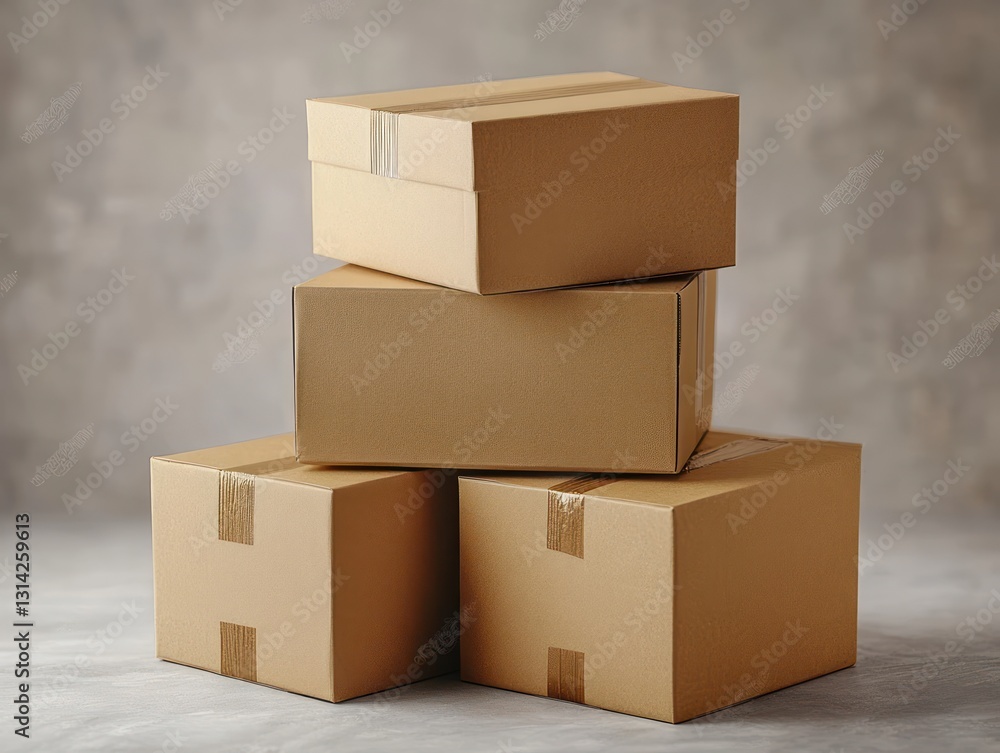 Poster hyperrealistic brown cardboard boxes stacked minimalist design for mockup presentation
