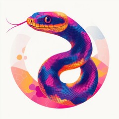 Fototapeta premium Vibrant Colorful Snake Illustration in Modern Vector Art Style for Lunar New Year Celebration