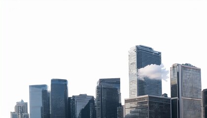 고층 빌딩 실루엣과 작은 구름이 배치된 도시 풍경
