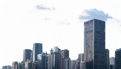 Fototapeta premium 고층 빌딩 실루엣과 작은 구름이 배치된 도시 풍경