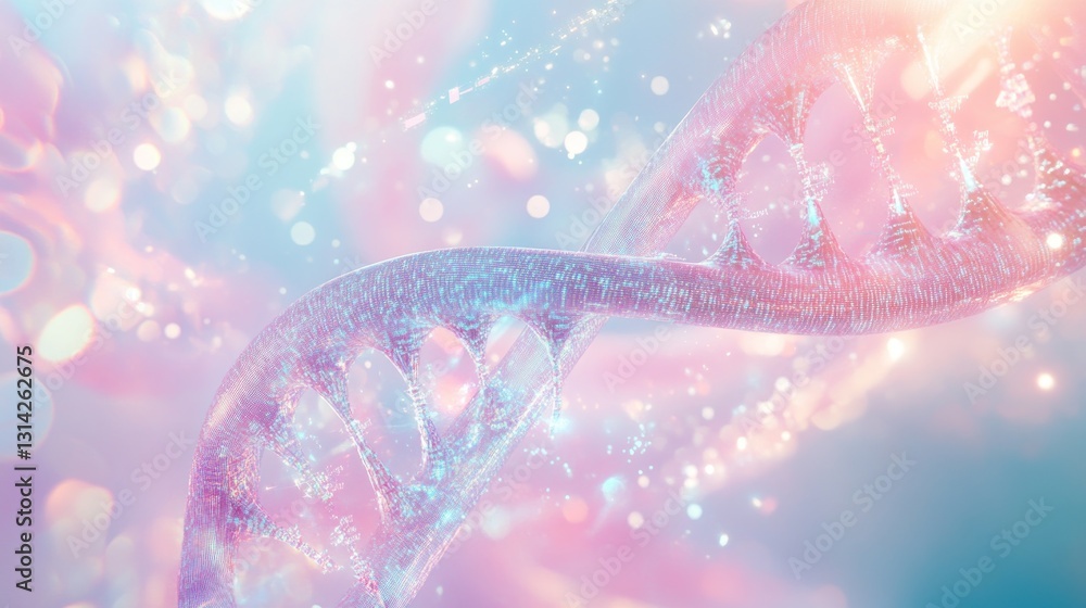 Poster dna helix in a soft, pastel color scheme, with bokeh background