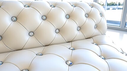 Luxurious White Leather Chesterfield Sofa with Crystal Button Detailing