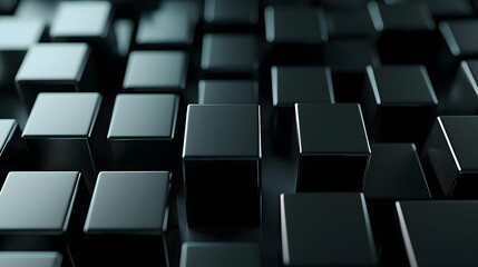 Obraz premium Dark Metallic Cubes With Reflective Surfaces And Subtle Lighting In A Grid Pattern Creating An Abstract Three-Dimensional Design