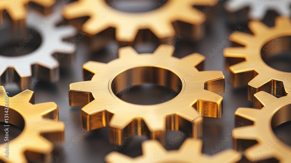 Aufkleber material science alloys concept. golden gears arranged in a pattern on a surface.