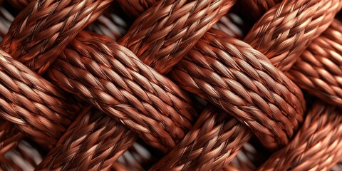 Obraz premium material science alloys concept. Close-up of intricately woven copper rope texture.