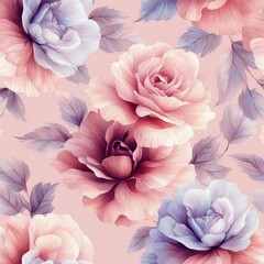 Seamless floral pattern with soft pink roses and peonies watercolor illustration for textiles interior wallpaper summer design