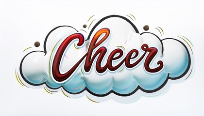 낙서 스타일의 CHEER 손글씨와 주변을 감싸는 구름 장식