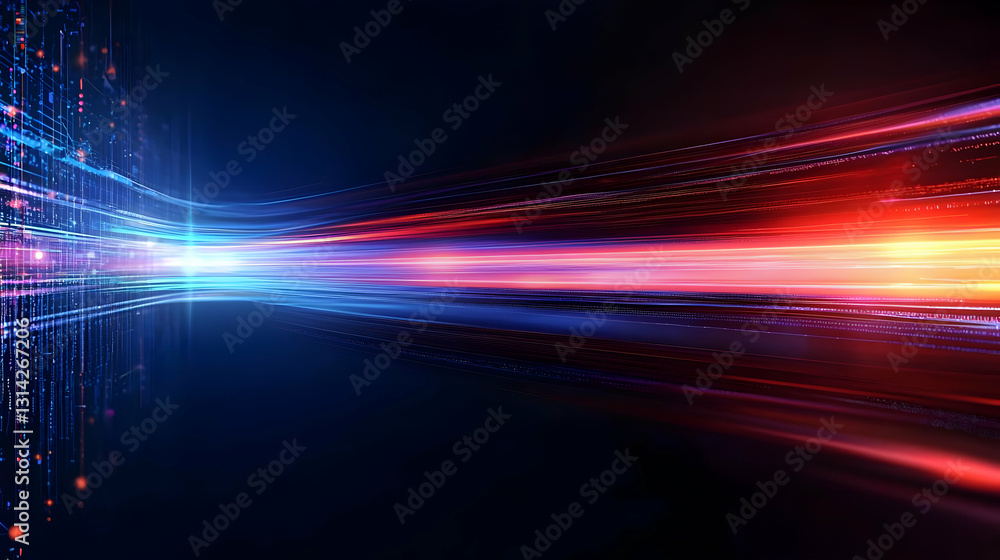 Poster abstract background depicting flow of digital information with motion blur and red and blue gradient