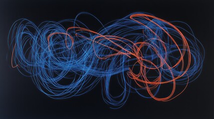 Abstract swirling light trails, dark background